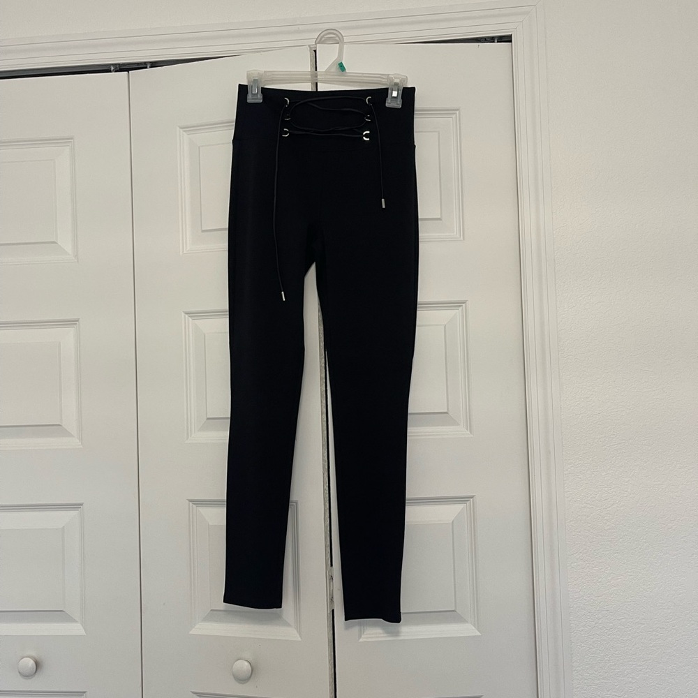 Guess Black Straight Legs Pants with Lace-Up Design.